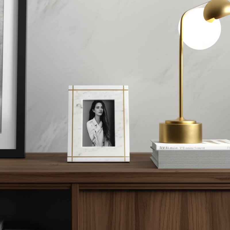 Marble Stone Frame with Inlaid Detail Modern Glam Decorative Accent