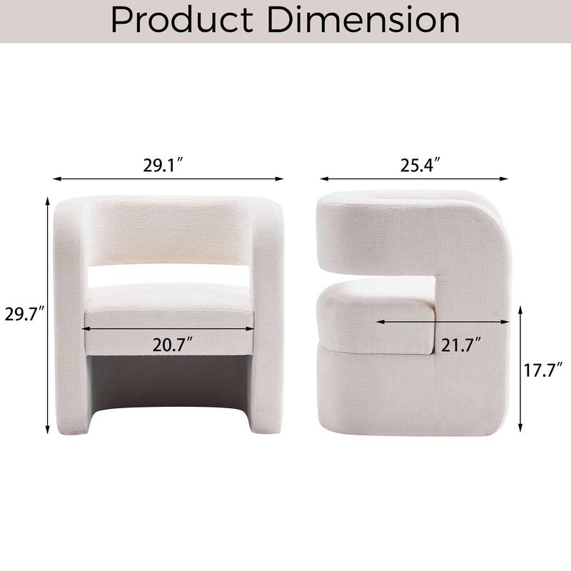 Set of 1 Square Barrel Shaped Boucle Upholstered Accent Armchair