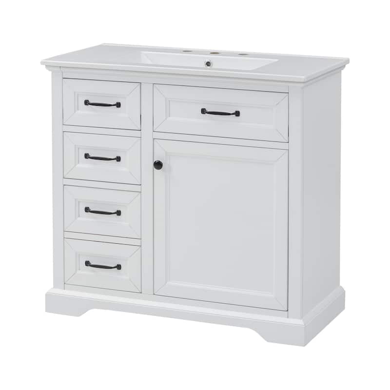 GDFStudio - Avalon 36-Inch Bathroom Vanity with Ceramic Sink Top, Freestanding Storage Cabinet, Pre-Drilled for 8-Inch Faucet