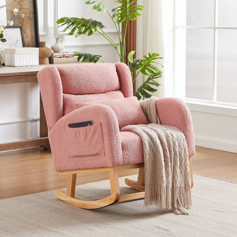 Rocking Chair with Thickened Rubber Wood Base