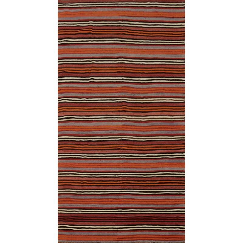 Hand Woven Oriental 100% Wool Carpet Southwestern Geometric Multi-Colored Kilim Area Rug - 10' 7'' X 4' 7''