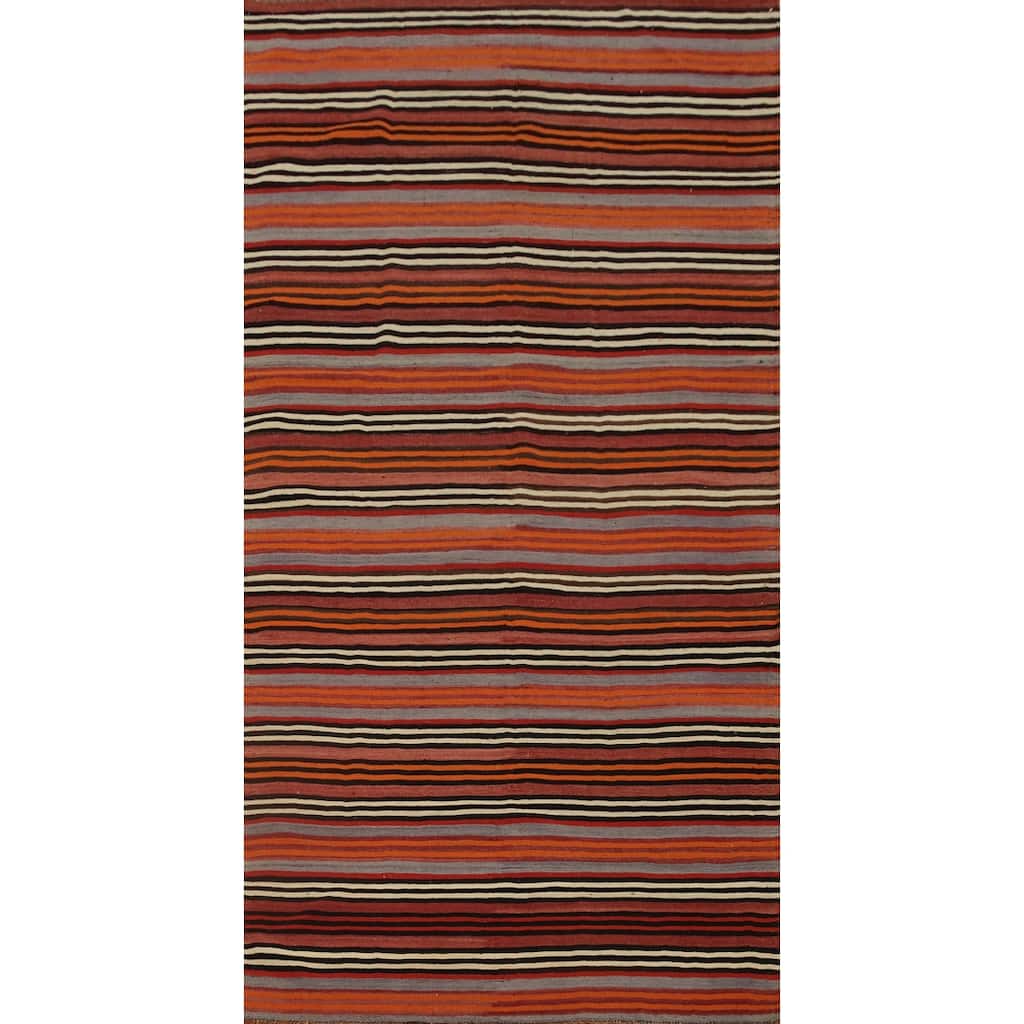 Hand Woven Oriental 100% Wool Carpet Southwestern Geometric Multi-Colored Kilim Area Rug - 10' 7'' X 4' 7''