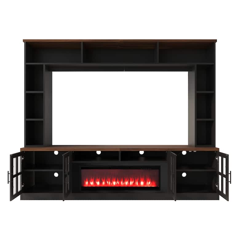 95" Entertainment Center with Electric Fireplace, TV Stand for TVs up to 80" Wall Unit Media Console with Bookshelves & Cabinets