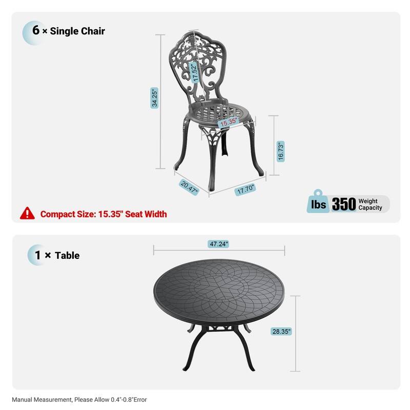 Traditions 7-Piece Patio Outdoor Dining Set with 6 Dining Chairs and 47.24 in.Round Table, Rust Free