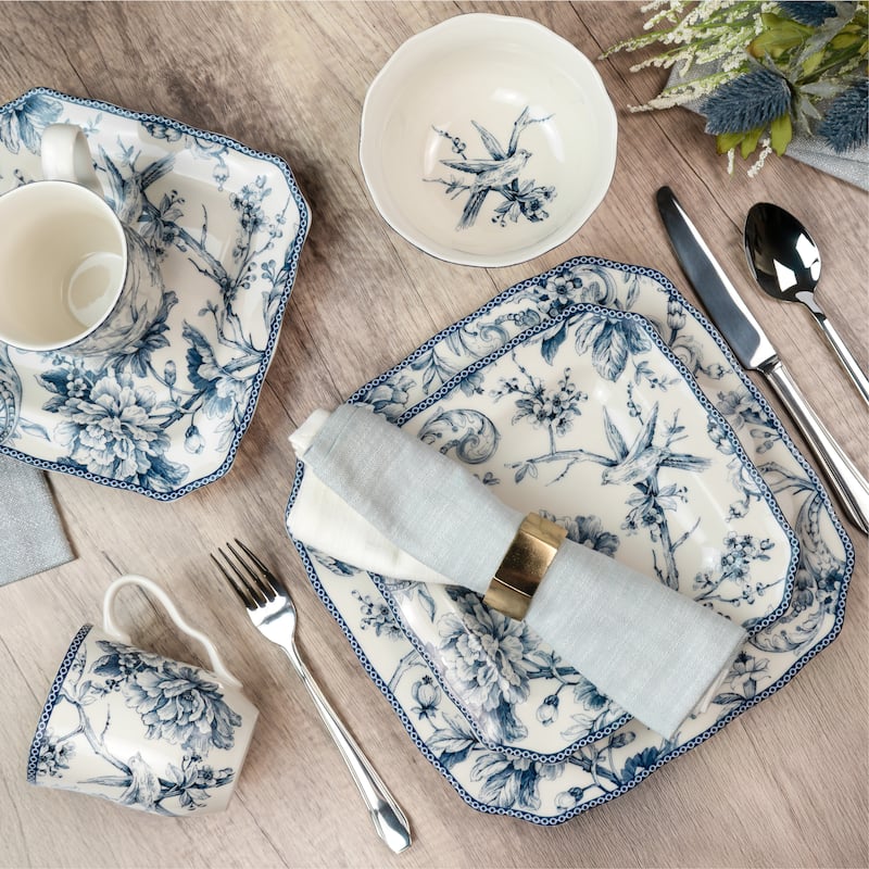 222 Fifth Adelaide 16-Piece Porcelain Dinnerware Set, Blue