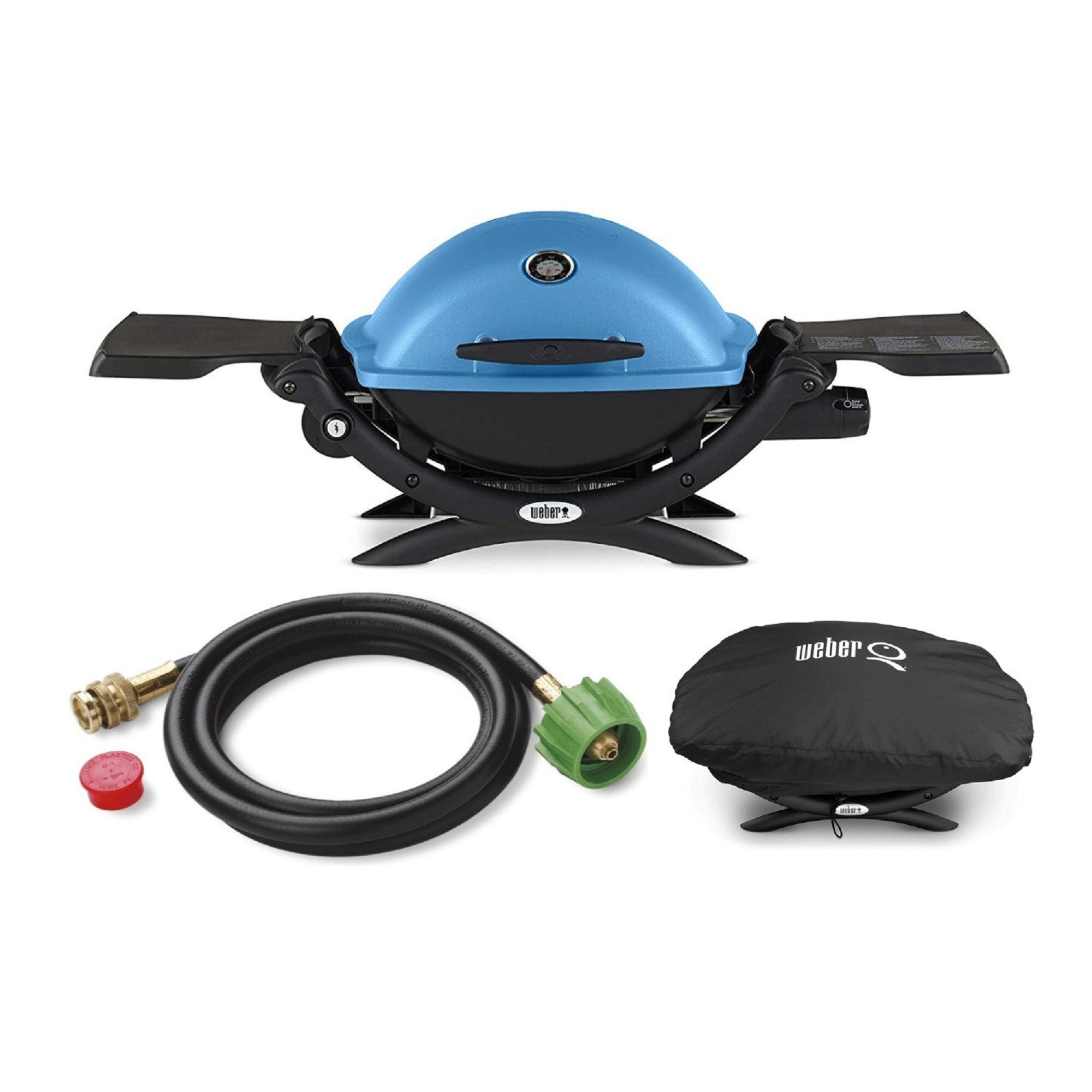 Weber Q 1200 Liquid Propane Grill Blue with Adapter Hose and