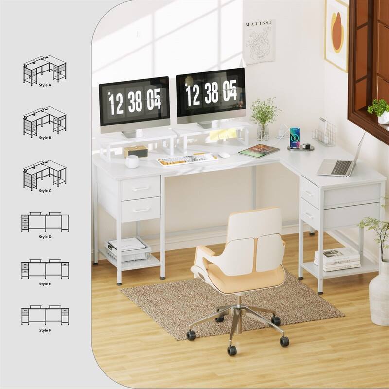 L Shaped Computer Desk Desk with 4 Adjustable Storage