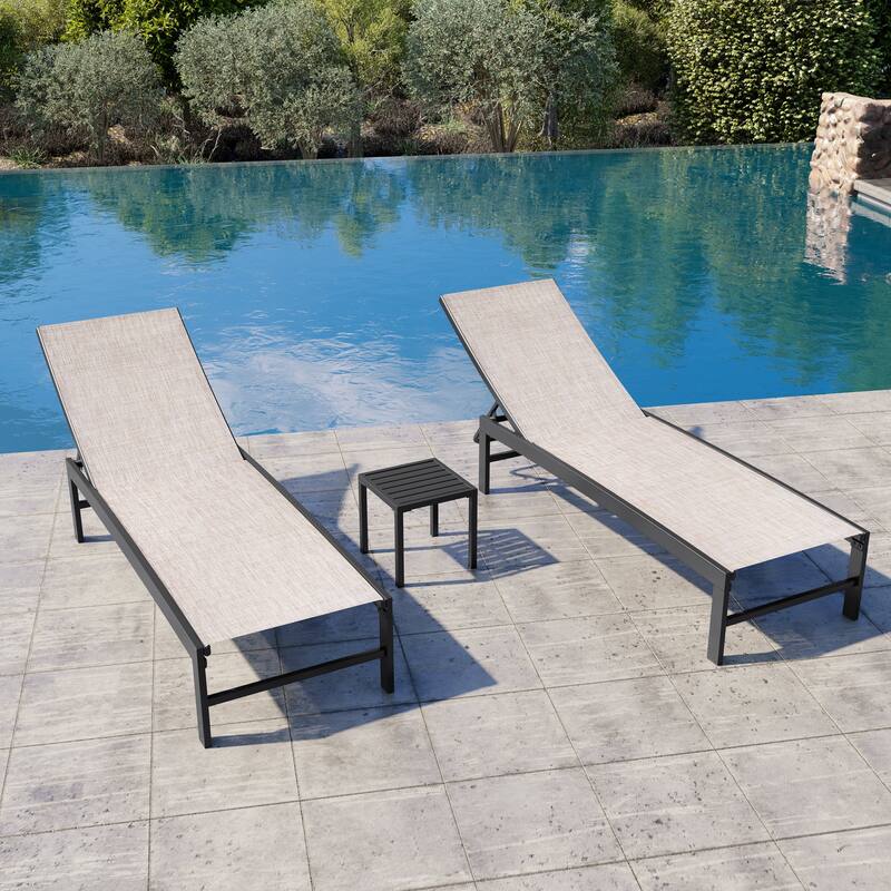 Outdoor Patio Adjustable Chaise Lounge Chairs with Side Table Set