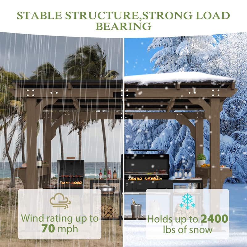 VEIKOUS Wood BBQ Grill Gazebo with Steel Roof for Patio Garden Backyard and Lawn