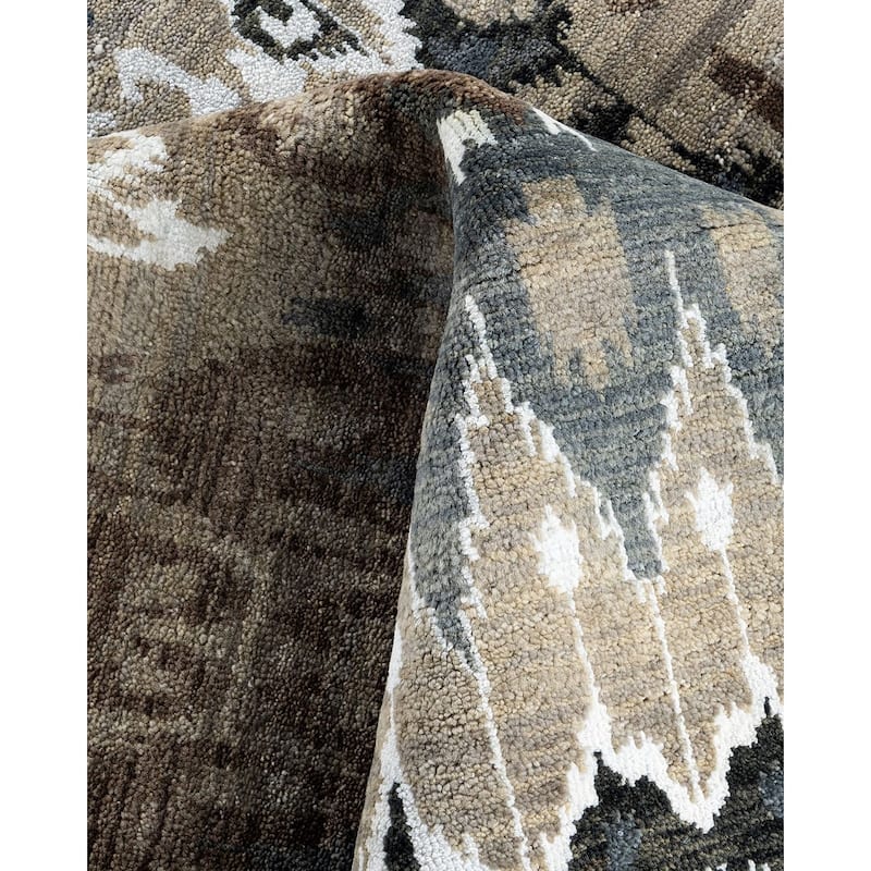 Ikat One-of-a-Kind Hand-Knotted Area Rug - Gray, 9' 3" x 12' 3" - 9' 3" x 12' 3"