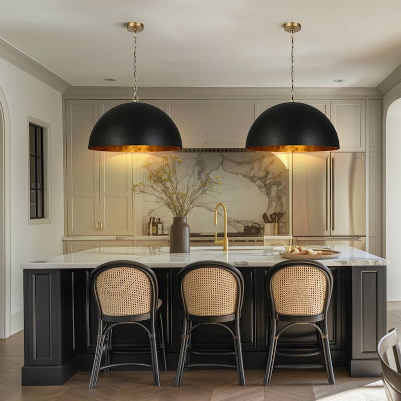 Modern Industrial 1-Light Oversized Black Gold Pendant Semi-Circular Design Chandelier for Dining Room