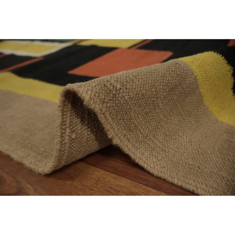 Hand Woven Oriental 100% Wool Carpet Southwestern Modern Yellow & Gold Kilim Area Rug - 11' 11'' X 8' 10''