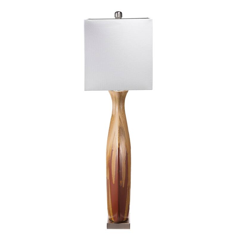 16x10.5x36 Inch Multicolor Ceramic Table Lamp with Drip Glaze and Ivory Fabric Shade