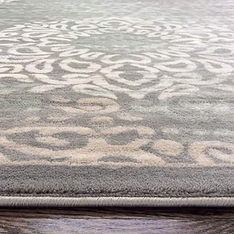 Admire Home Living Plaza Modern Abstract Damask Pattern Area Rug - 5'3" Round - Grey