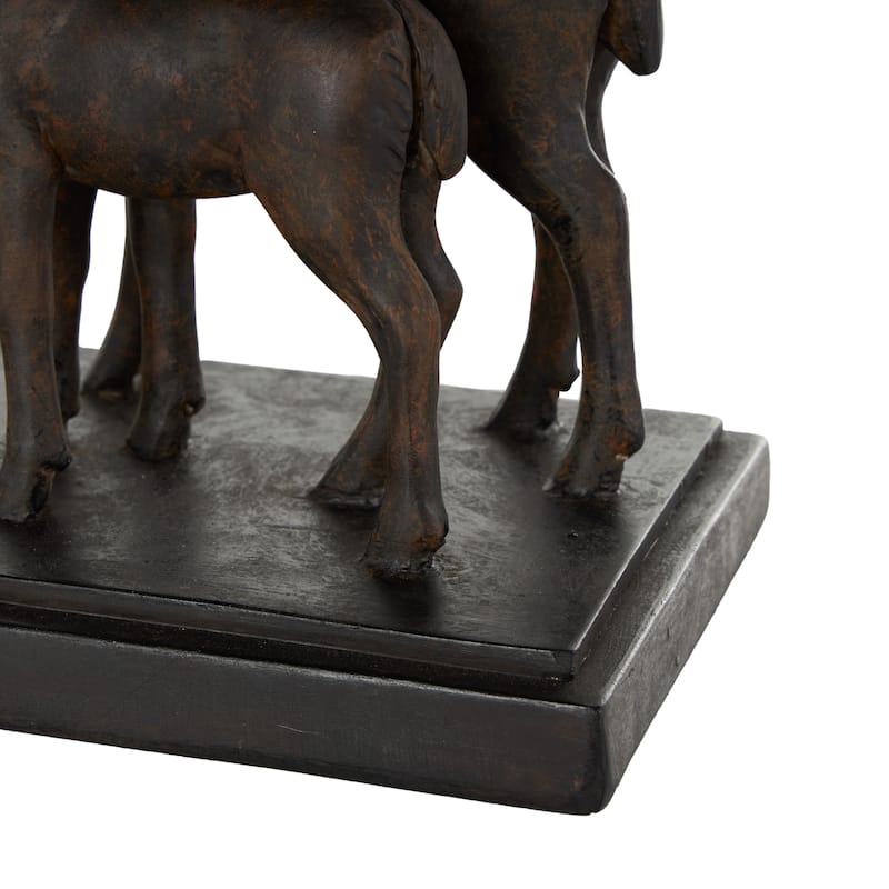 Black Resin Walking Elephant Decorative Sculpture with Dark Brown Deer - 6"W x 20"L x 11"H