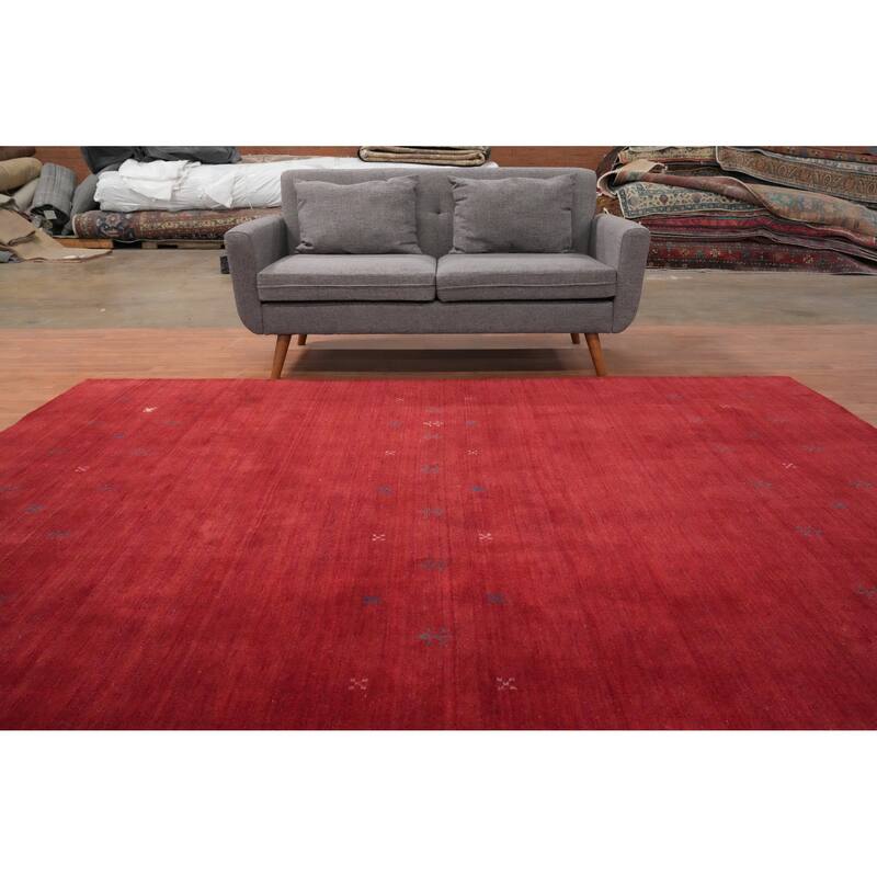 Hand Knotted Oriental 100% Wool Carpet Tribal Tribal Red Gabbeh Area Rug - 9' 7'' X 8' 2''
