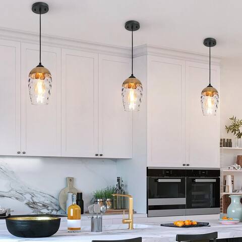 Ottilie Modern 1-Light Black Gold Hammered Glass Pendant Lights for Kitchen Island - 6"D x 10"H