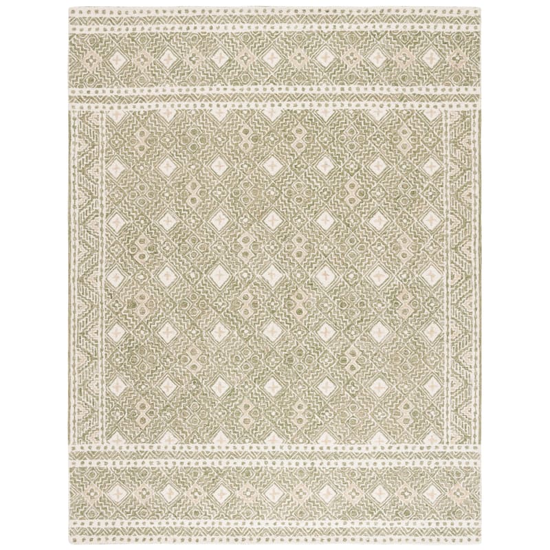 SAFAVIEH Handmade Micro-Loop Jelske Wool Rug - 9' x 12' - Green/Ivory - Rectangle