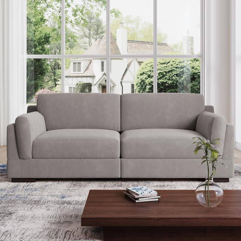 90" Oversized Modular Sectional Corduroy Sofa - Light Grey