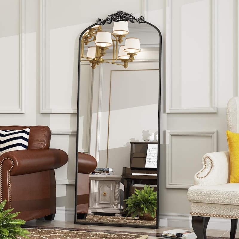 KIOTEE Arched Wall Mirror and Metal Frame Baroque Style Bathroom Vanity Mirror