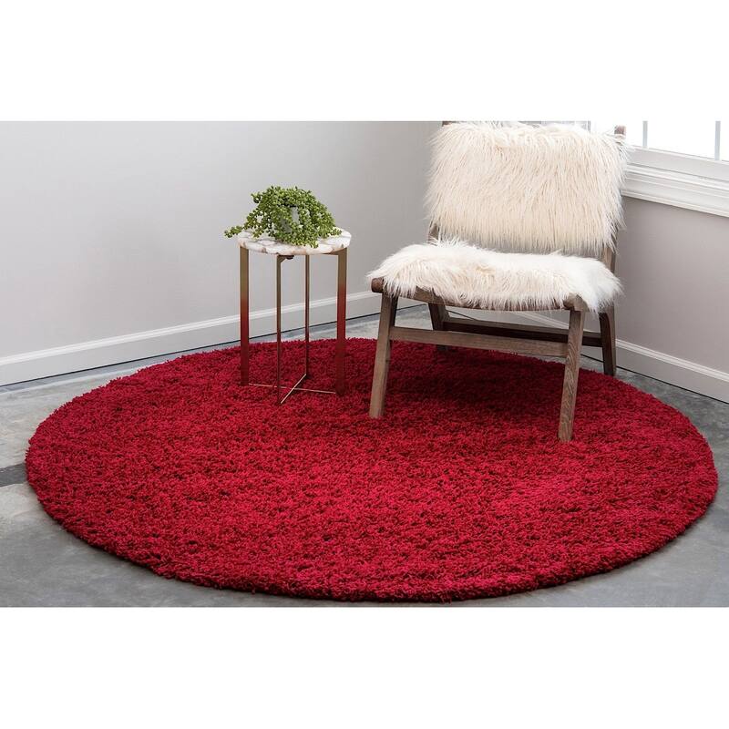 Shag Laurian Collection Area Rug - 8'2" Round - Cherry Red