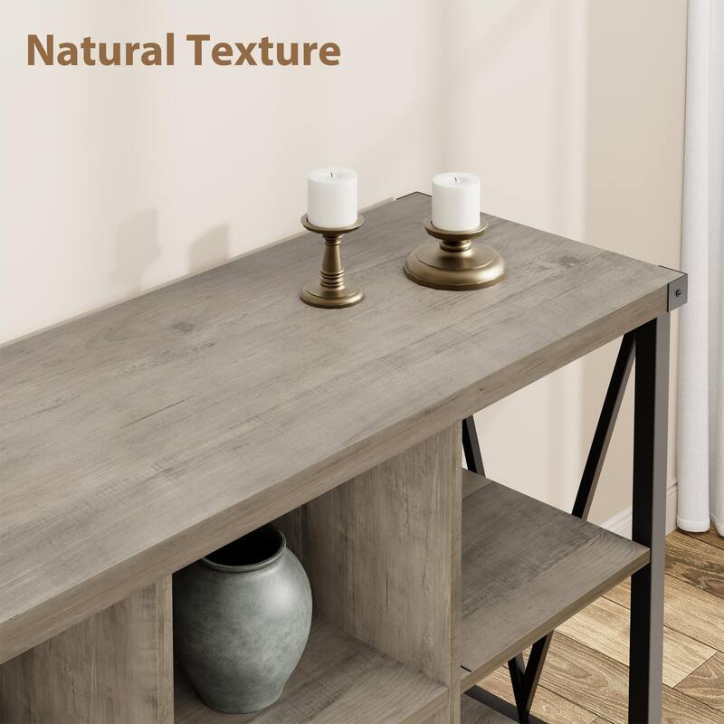 62 Inch Metal Horizontal Bookcase, 3 Tier 8 Cube Storage Organizer Bookshelf, Long Low Storage Shelf for Living Room