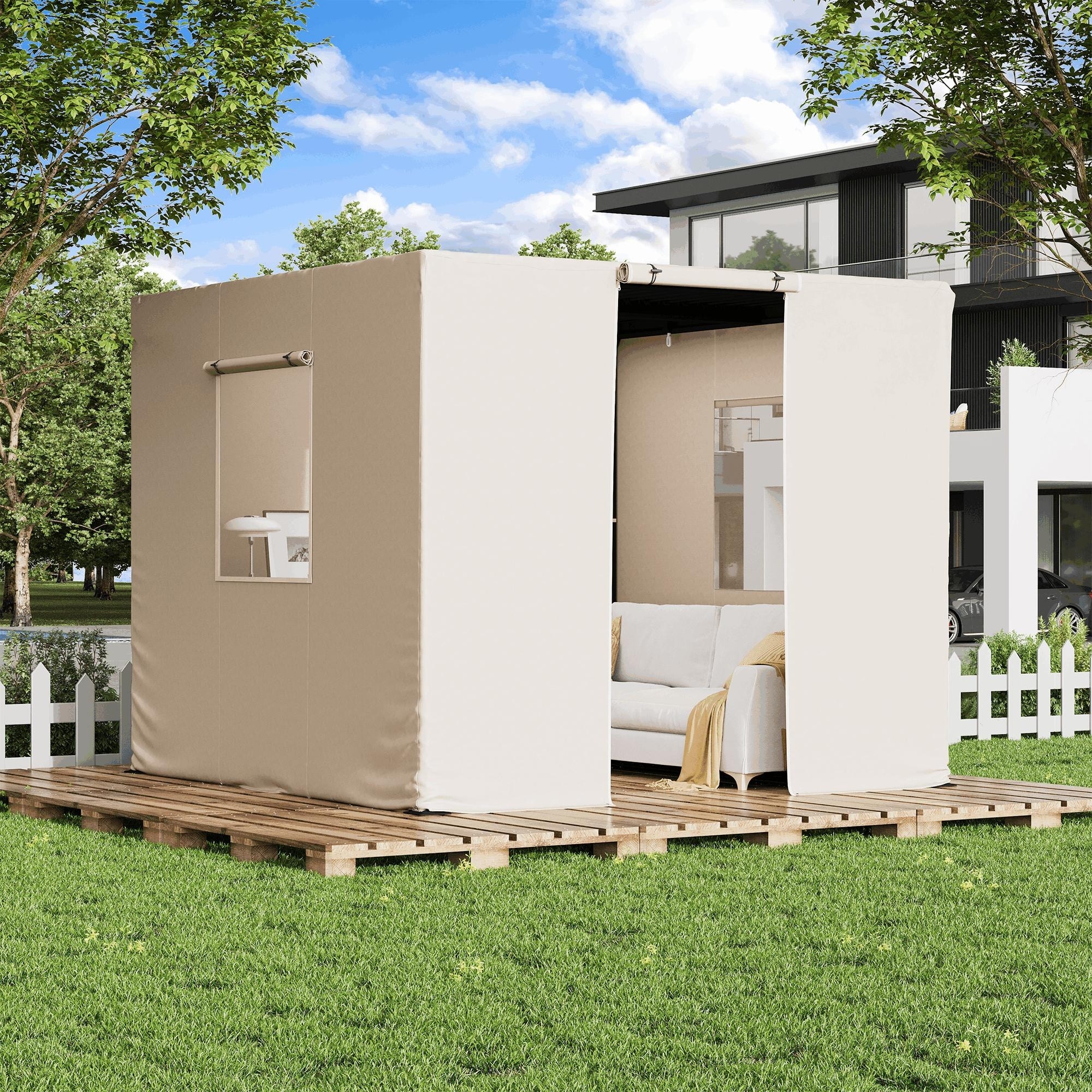 EROMMY Waterproof Pergola Winter Cover with Sidewalls, Mesh Windows and Roll-Up Door, All-Season Weather Enclosure