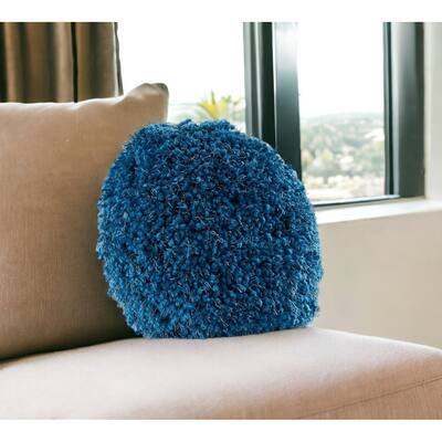 HomeRoots 14" X 14" Teal Blue Round Shag Throw Pillow