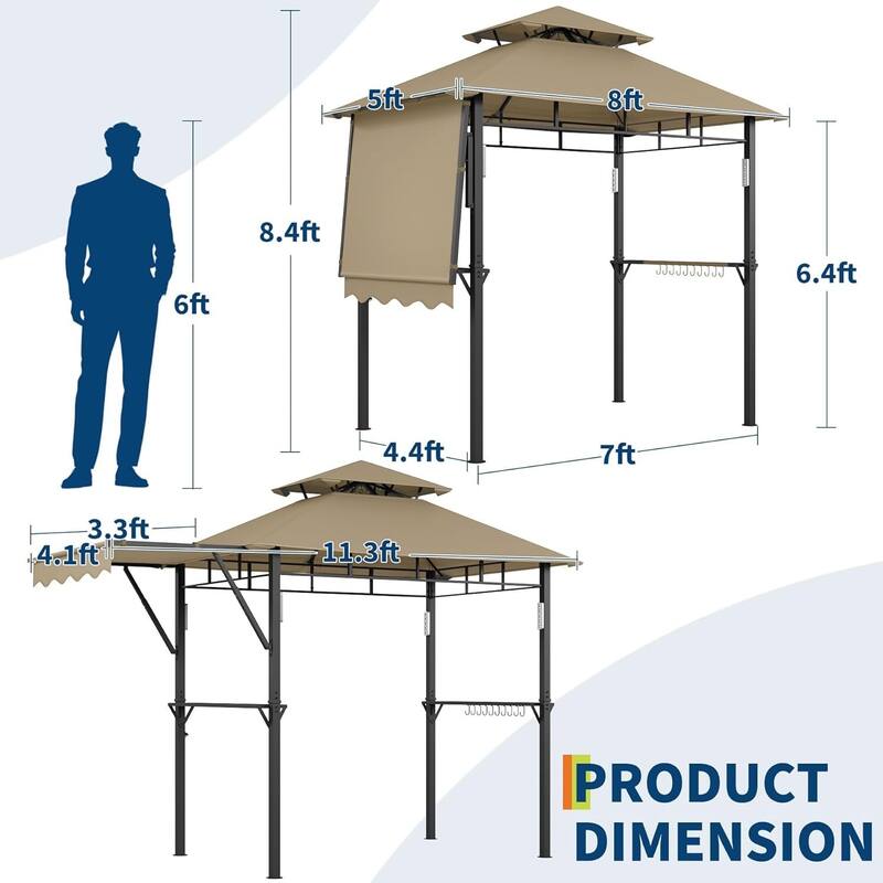 8x5 ft Durable BBQ Grill Gazebo, Weather-Resistant Canopy Shelter for Patio & Backyard - N/A