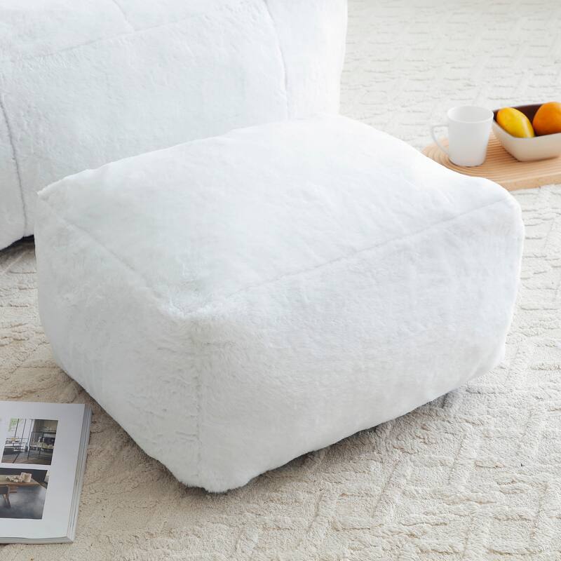 Faux Fur Bean Bag Chair with Ottoman, Giant Bean Bag Chairs for Adults, Shell-Shaped Lounge Floor Sofa with Filler