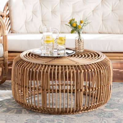 Aliane Modern Bohemian Natural Brown Antique Rattan Coffee Table