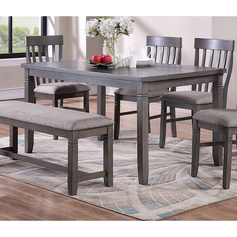 Dining Room Furniture Simple 6pc Set Dining Table 4x Side Chairs and A Bench Solid wood and veneers