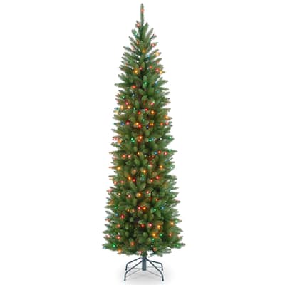 National Tree Company 6.5 ft. Kingswood Fir Hinged Pencil Tree with 250 Multi Lights