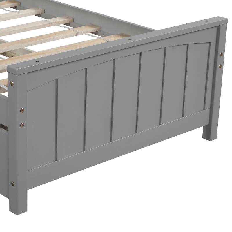 Gray Twin Size Platform Bed with Trundle, Solid Pine Wood Frame