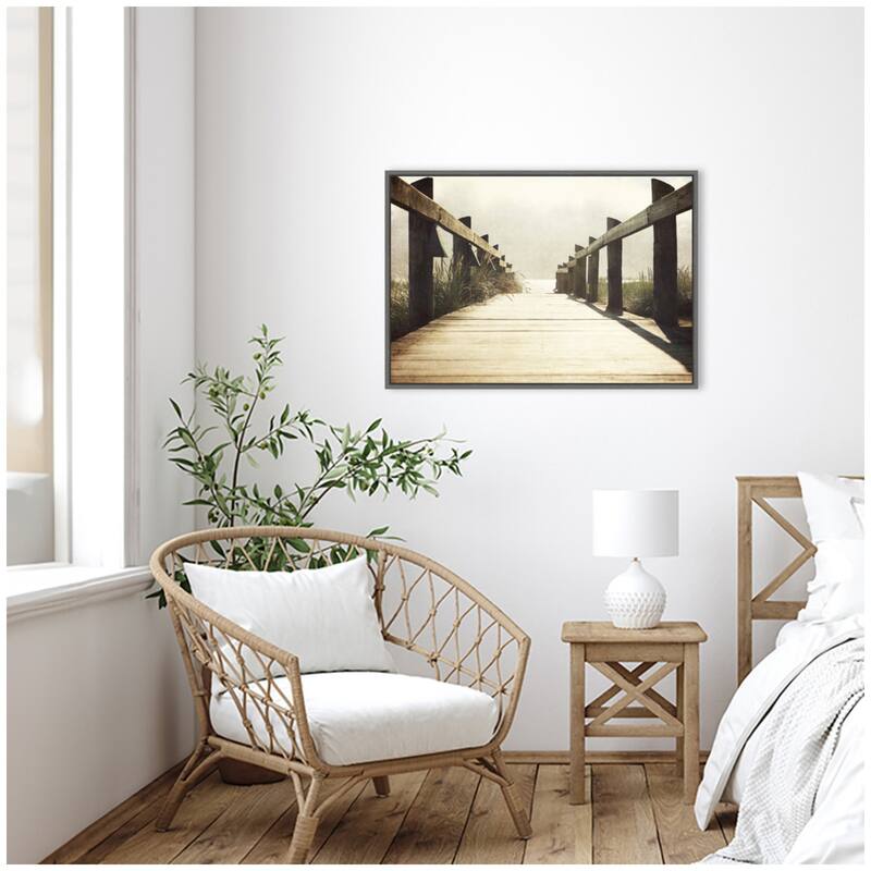 Kate and Laurel Sylvie Cannon Beach Wood Walkway Framed Canvas by Saint and Sailor Studios