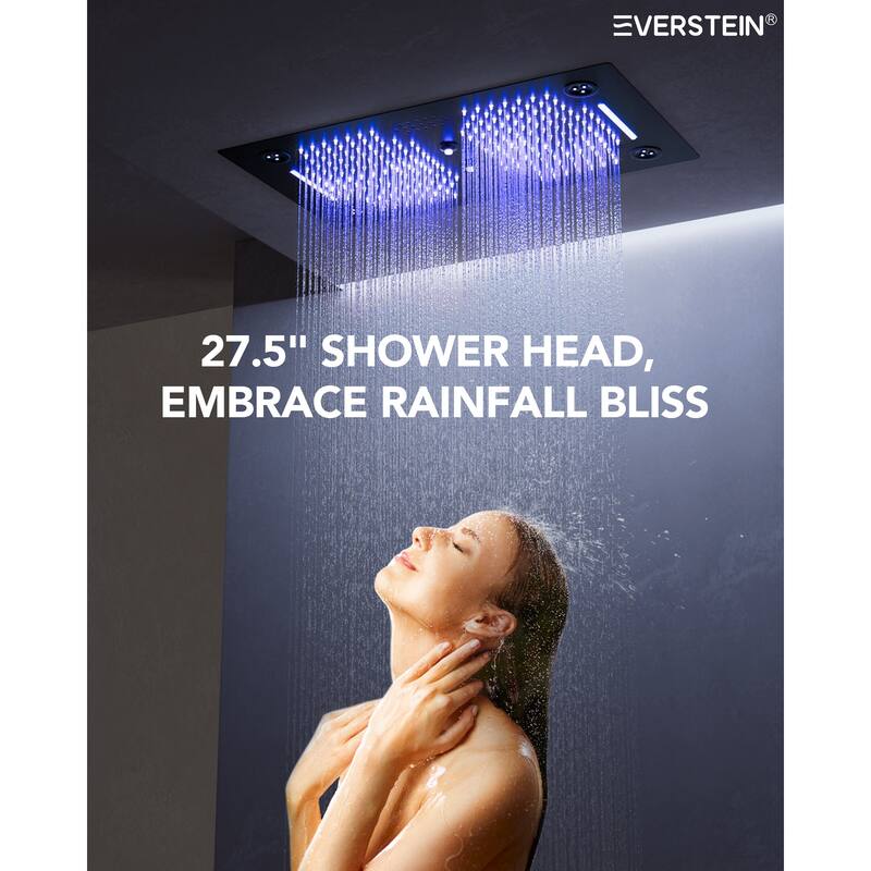 Shower Faucet System 28"*16" Ceiling Mount Shower Head with 4 Spray Mode Body Jets Handheld Spray LUXURY LED