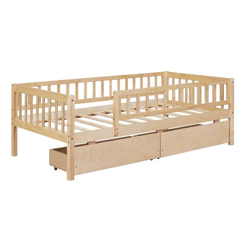 Twin Size Wood Daybed with Two Drawers, Space-Saving Multi-Functional Design