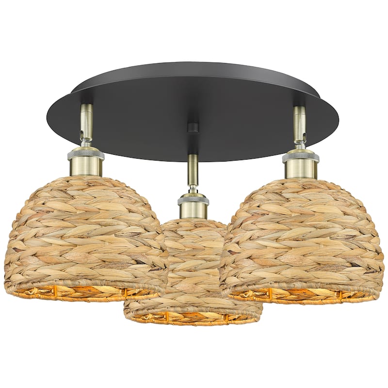 Innovations Lighting Endless Possibilities Ballston - Woven Rattan - 3 Light 20" Flush Mount