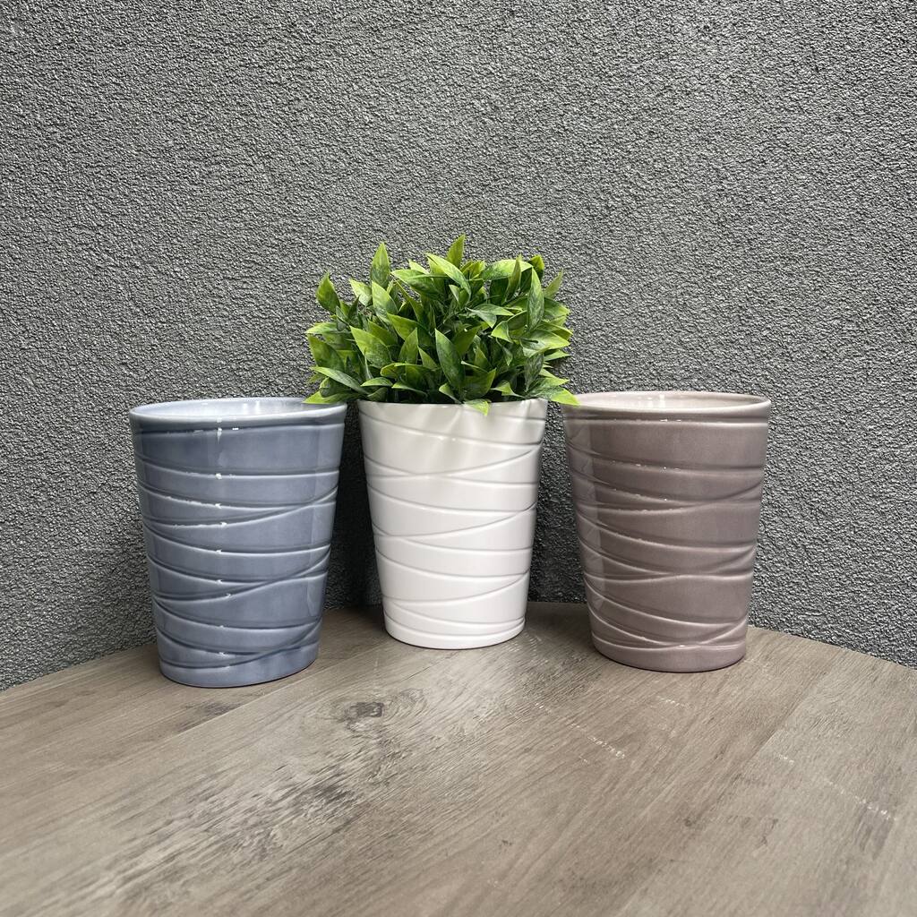 5.1" Dia. Indoor Ceramic Plant Orchid Pot Set - White, Blue-Gray, Warm-Gray - 3 Piece Set