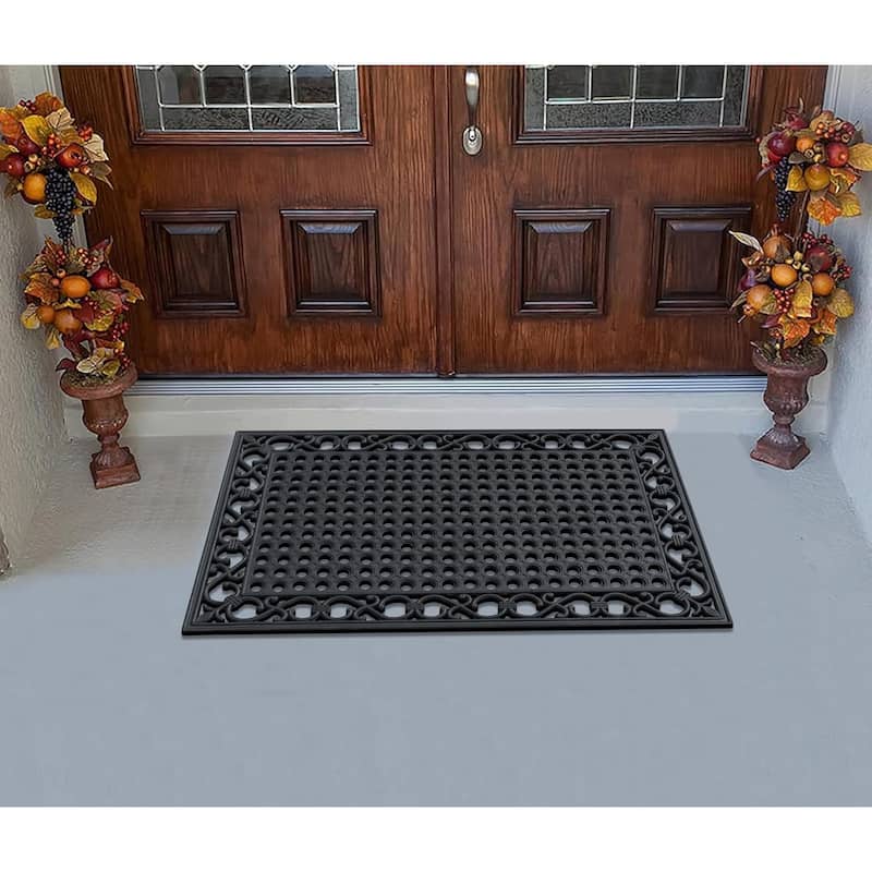A1HC Natural Rubber Outdoor Doormat, 24"x36” outside entryway Scrapes Shoes Clean of Dirt Heavy Duty Door mat