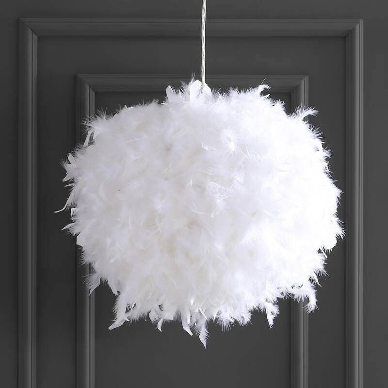 Simon 19" Feather Metal Adjustable LED Pendant, White by JONATHAN Y
