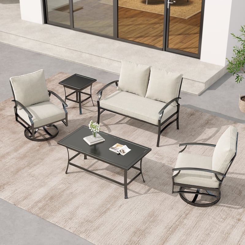 5-Piece Outdoor Patio 50" W Lovesat Set Swivel Chairs Seating Group