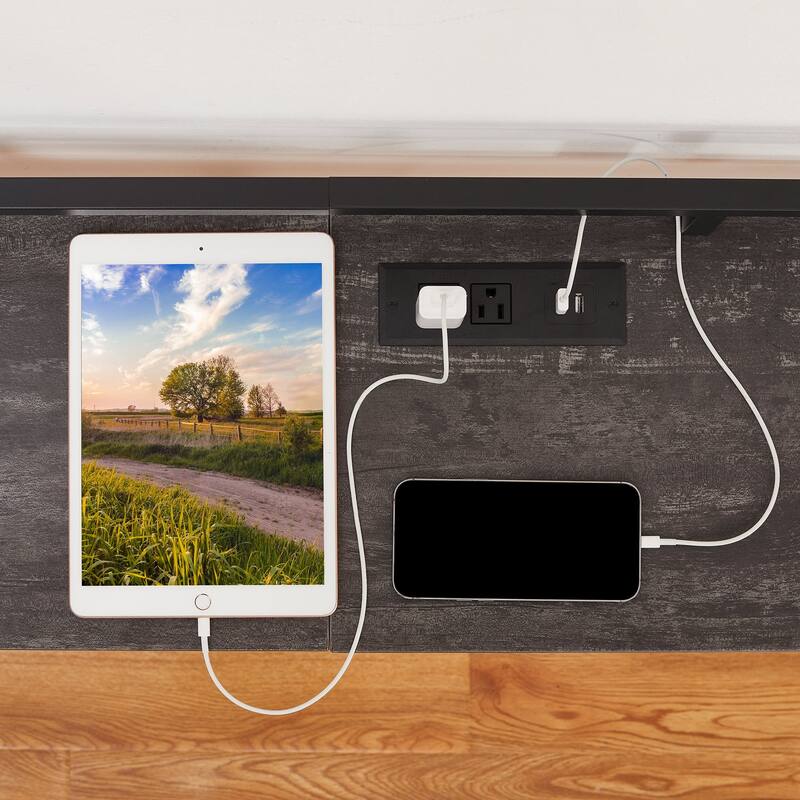 Console Table with 2 Outlet and 2 USB Ports,Entryway Table Narrow Charging Station Sofa Table