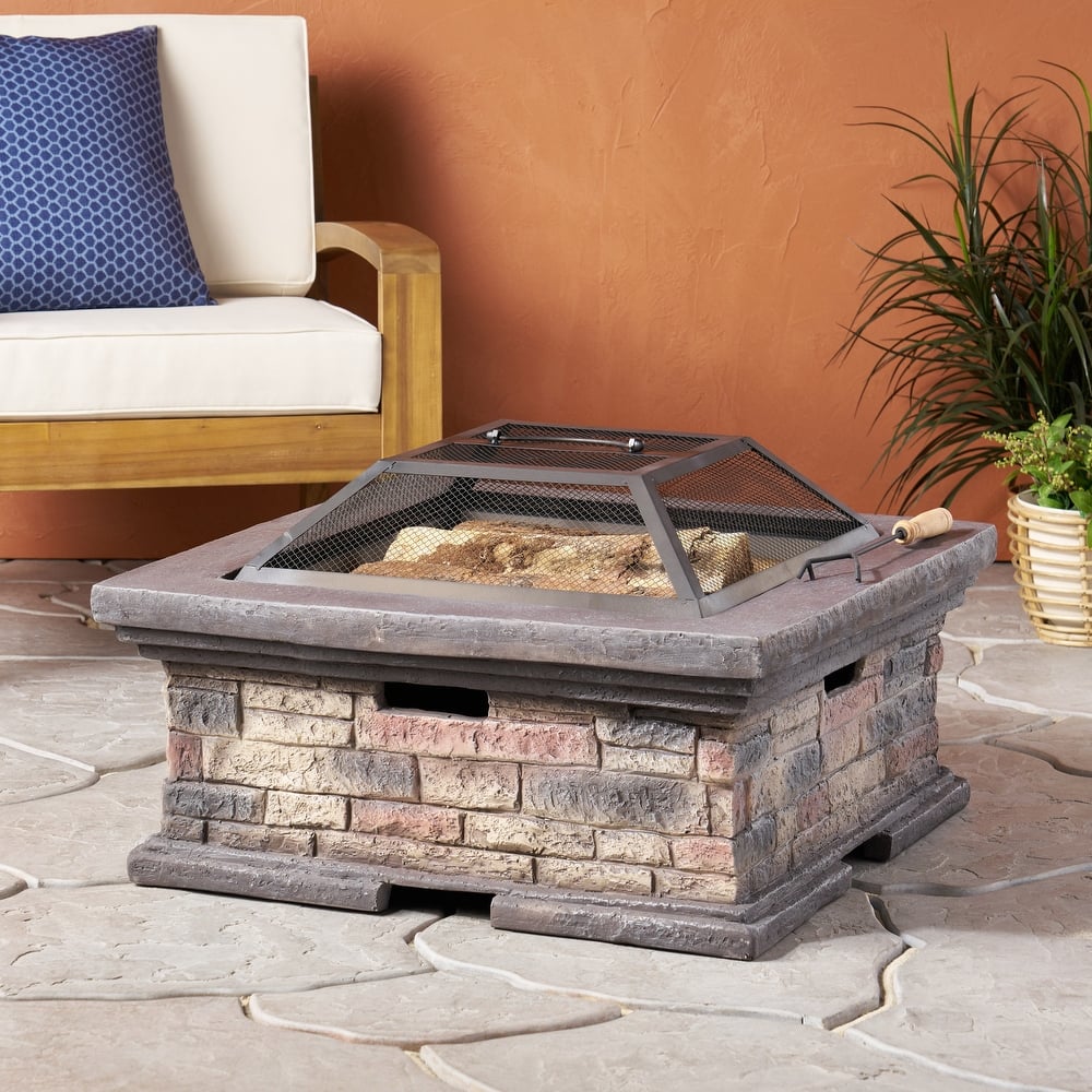 Pickerel Outdoor Lightweight Concrete Outdoor Wood Burning Square Fire Pit by Christopher Knight Home
