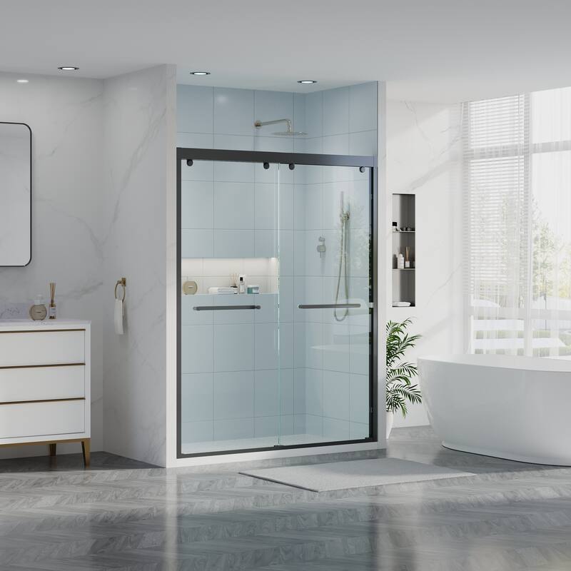 44-48"W/56-60"W x 75"H Double Sliding Shower Door With 8mm Tempered Glass & Aluminum Alloy Frame