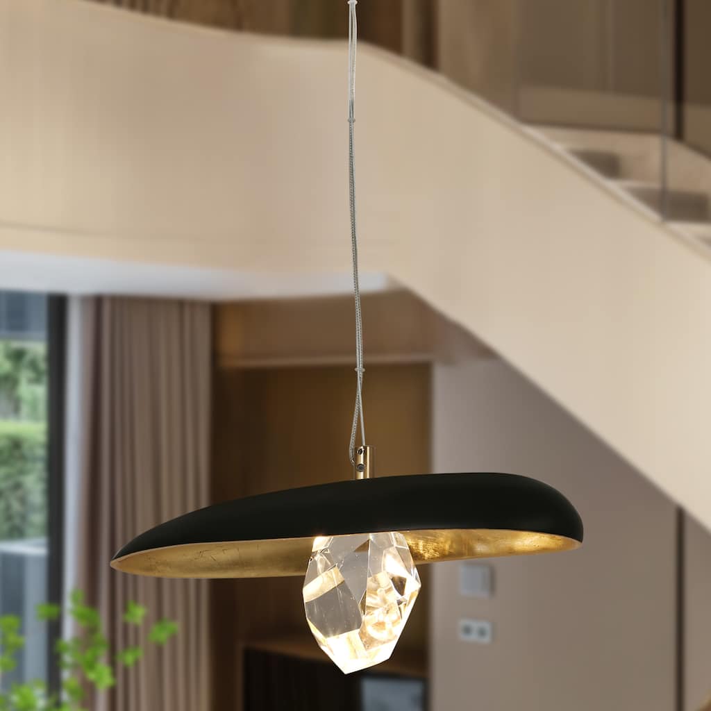 Modern LED 1-Light Pendant Crystal Industrial Island Lights for Kitchen Island - Black