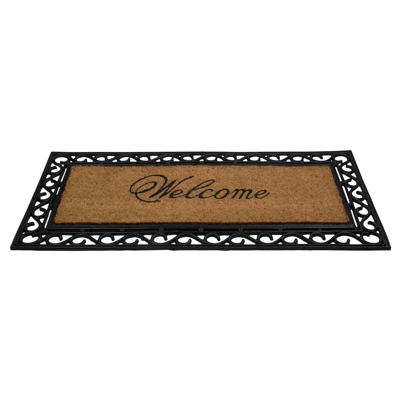 Black and Natural Coir Rectangular "Welcome" Doormat 22" x 48" - 48