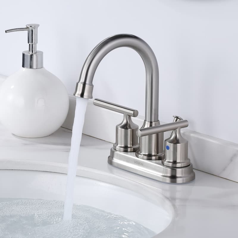 WOWOW 4 in. Centerset Double Handle Bathroom Faucet with Drain Kit Included
