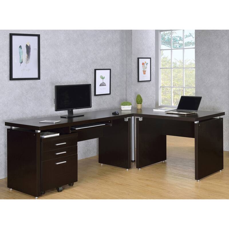 Ulloa Cappuccino L-Shape Desk with Mobile File Cabinet