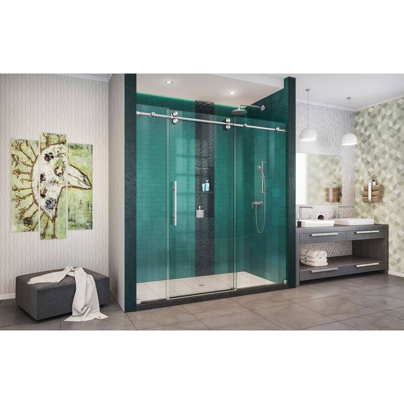 DreamLine Enigma-XO 68-72 in. W x 76 in. H Fully Frameless Sliding Shower Door - 68" - 72" W - Brushed Stainless Finish